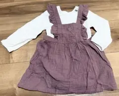 【美品】 H&M フリル付きダスティピンク ワンピース セット70cm