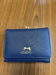 リボンモチーフ ネイビー 三つ折り財布