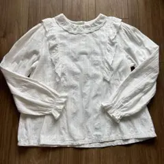 H&M ホワイト フリル長袖シャツ 134/140