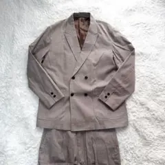 【美品】 ビームス ダブルジャケット セットアップ グレンチェック ブラウン