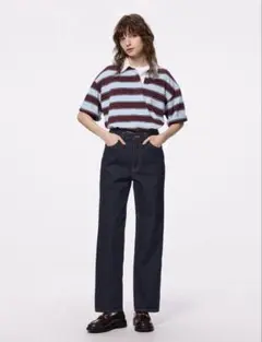 【新品・未着用】GU ダークブルー ハイウエスト ストレートジーンズ