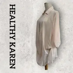 HEALTHY KAREN シアーシャツ 長袖 2wayブラウス (M) ピンクのサムネイル