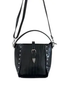 美品　スタッズ付き2way エコレザーショルダーバッグ　フェイクレザー　ブラック