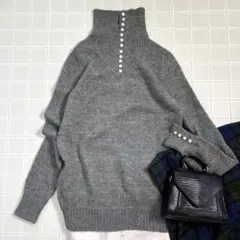 2way アルパカ100% タートルネック ニット セーター 長袖 グレー