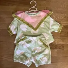 【新品未使用】マーキーズ　セットアップ　グリーン　ピンク　90