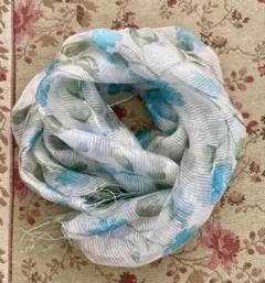 花柄 シフォン ストール ブルー new 新品 絹20%