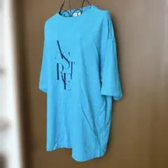 earthのロゴプリント 半袖Tシャツ エメラルドブルー　背中オシャレ　美品のサムネイル