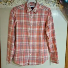 GAP ギャップ チェック柄 長袖シャツ オレンジ系 XXS