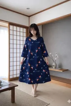 GW限定割引中！着物リメイクワンピース　新品　反物　ゆったり　Ｌサイズ