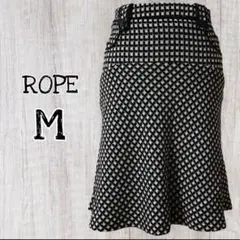 ROPE 白黒 幾何学模様 膝丈スカート 60–86 /USED