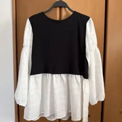 長袖シャツ M 黒と白のコンビネーション