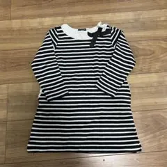 BeBe ベベ　ボーダー　長袖ワンピース　リボン　120サイズ　グレー　黒