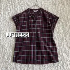 J.PRESS ジェイプレス チェック バンドカラー フレンチスリーブブラウスのサムネイル