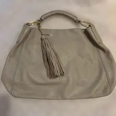 SAZABY ベージュ　タッセル付き　レザー　トートバッグ　ゴールド金具