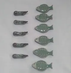 魚型 陶器製 箸置きセット 桐の箱入