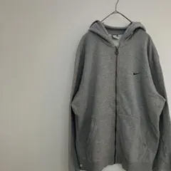 00s　ナイキ　フルジップパーカー　スウェット生地　グレー　XXL　刺繍ロゴ