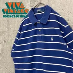 レア【古着】ポロバイラルフローレン ボーダーポロシャツ ブルー メンズXL