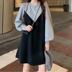 【残り1点】レディース　クロスボーダーワンピース　黒　韓国風