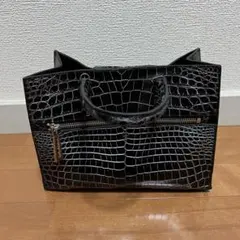 JRAナイルクロコ 日本製ブラックシルバーミニスクエアバッグ 