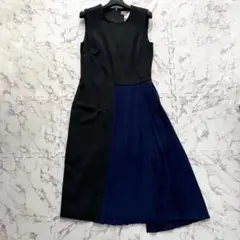 美品✨スポーツマックス アシンメトリー プリーツ切替ワンピース 紺 黒 40のサムネイル