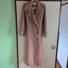 ベージュ ロングコート ウエストリボン付き