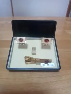 天然石 カフリンクスとネクタイピン セット