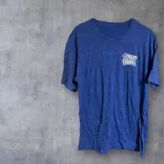 青色 ロゴ入り カジュアルTシャツ