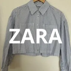 ZARA クロップド丈シャツ　M 長袖ブラウス　ストライプシャツ