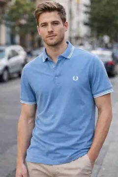 【人気色】フレッドペリー MENSポロシャツ ライトブルー　Ｌサイズ