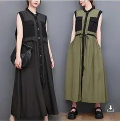 大きいサイズ　レディース　春夏秋　ワンピース　ノースリーブ　ロング