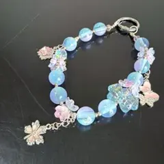 LuLuDiy Duo 　携帯ストラップ　ビーズストラップ　桜　水色ピンク★