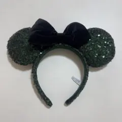 ディズニー　カチューシャ　スパンコール　緑　リボン　ベロア　ハロウィン