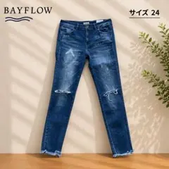 BAYFLOW デニムパンツ 24 スリムスキニー ダメージ加工 レディース