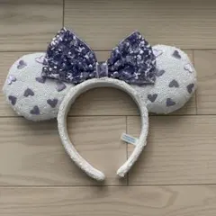 ディズニーミニーマウス耳カチューシャ（白・紫ハート）