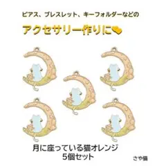 amo87 月に座っている 猫 チャーム オレンジ 5個セット ねこ パーツ