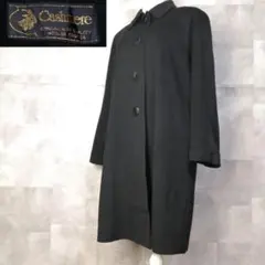 美品 L～XL カシミヤ100 ロング ステンカラー コート 黒 大きいサイズ