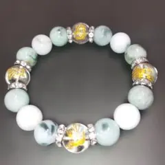 ✨金属アレルギー対応✨天然石ブレスレット☆四神水晶金彫＆マーブル翡翠013
