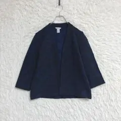 H&M エイチアンドエム ジャカード ノーカラージャケット 紺 S 羽織