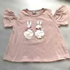 うさぎ　Tシャツ　肩だし　肩スリット　110 ピン