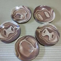 清水焼　京焼　練り込み 中皿 5枚セット　茶系　ブラウン　16cm