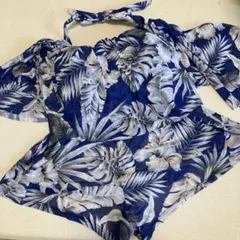 ネイビー花柄オフショルダー水着　レディース　3点セット