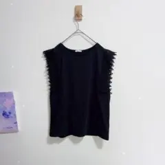 GU レーストリムデザイン　レース　Tシャツ　ノースリーブ　黒