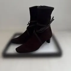 銀座ヨシノヤ　ショートブーツ　サイドリボンブラウン　23.5cm
