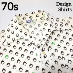【70s】ビンテージ デカ襟 シャツ サイケ 幾何学 総柄 レトロ 超希少！