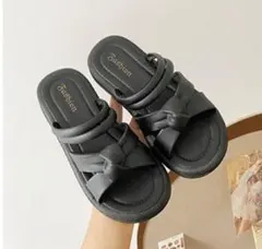 【訳有りです】厚底サンダル レディース ブラック 25cm フラットのサムネイル