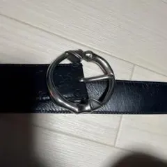 GUCCIブラックレザーベルト バンブー風バックル