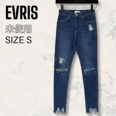 【未使用】 EVRIS ダメージ スキニー デニム パンツ フリンジヘム 細身のサムネイル