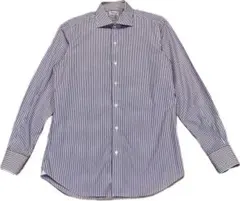 美品★フィナモレ♂コットンホリゾンタルカラービジネスドレスシャツ★白エンジのサムネイル