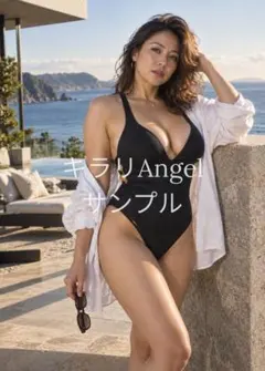 海辺リゾート 黒水着の女性 2L判 アートプリント KA-F-133