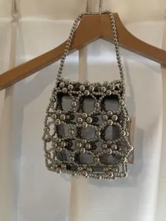 ビーズ編み シルバーパーティーバッグ